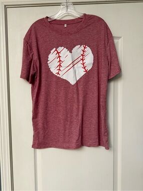 Kids Red Baseball Heart Graphic Tee
